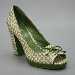 Coach Ladies 8 Corey Green Logo Signature C Platform Shoes Heels Peep-toe Pumps
